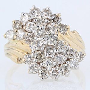 Vintage 14K Two-Tone Gold Diamond Cluster Anniversary / Cocktail Ring